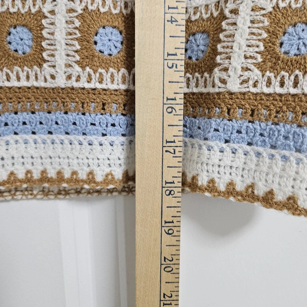 Bohemian So Me‎ Crochet Sweater Vest Womens Med Blue Brown Striped Granny Square